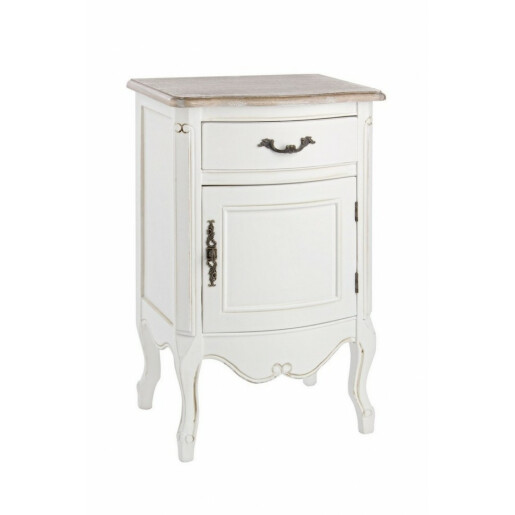 Noptiera 1 sertar si 1 usa din lemn alb natur Justine 45 cm x 35 cm x 70 h