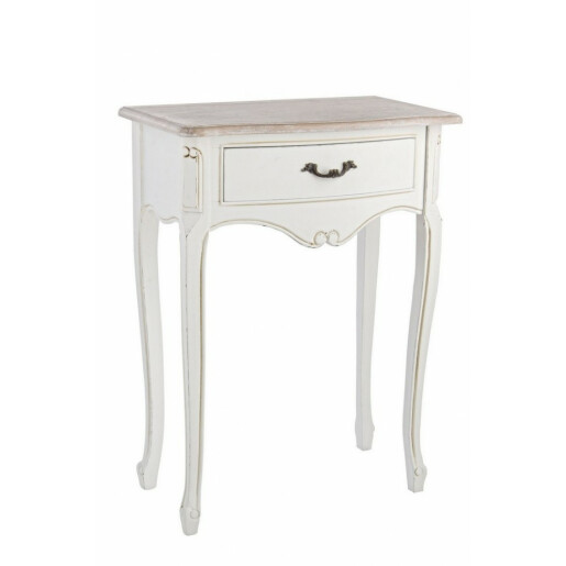 Consola lemn alb vintage cu blat natur 1 sertar Justine 60 cm x 35 cm x 80 h