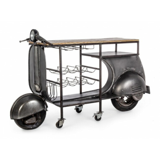 Consola tip Bar model Motocicleta din fier negru si lemn natur Vespa 183 cm x 43 cm x 105 h