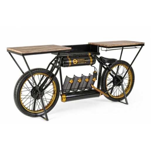Consola tip Bar model Bicicleta din fier si lemn Epic 183 cm x 41 cm x 86 h