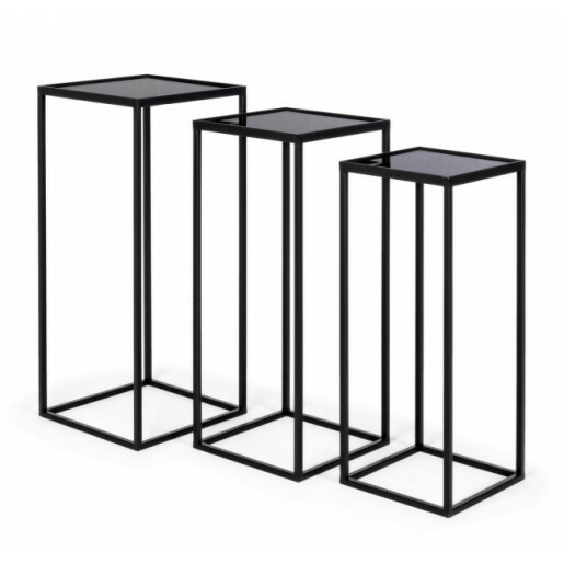 Set 3 masute fier negru Nucleos 24x24x65 cm, 28x28x70 cm, 31x31x75 cm