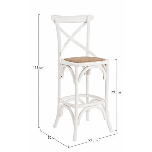 Scaun bar lemn alb rattan natur Cross 50x52x118 cm