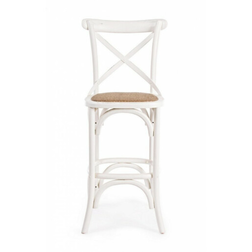 Scaun bar lemn alb rattan natur Cross 50x52x118 cm