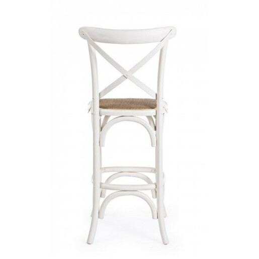 Scaun bar lemn alb rattan natur Cross 50x52x118 cm