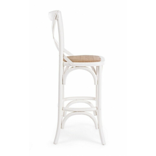 Scaun bar lemn alb rattan natur Cross 50x52x118 cm