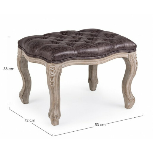 Taburet din lemn cu sezut piele ecologica maro Diva 53x42x38 cm