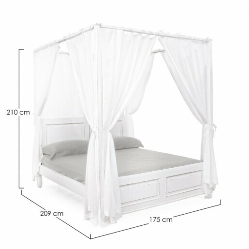 Pat lemn cu baldachin alb Colette 175x209x210 cm