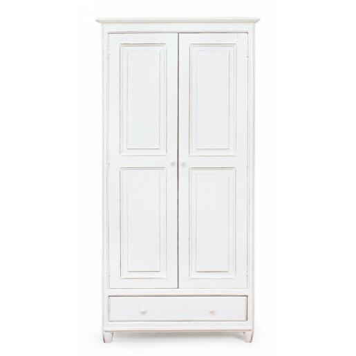 Dulap 2 usi 1 sertar din lemn alb antichizat 90 cm x 55 cm x 190 h