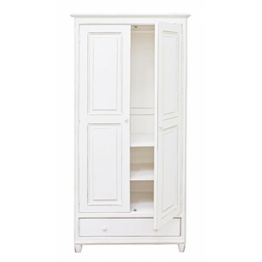 Dulap 2 usi 1 sertar din lemn alb antichizat 90 cm x 55 cm x 190 h