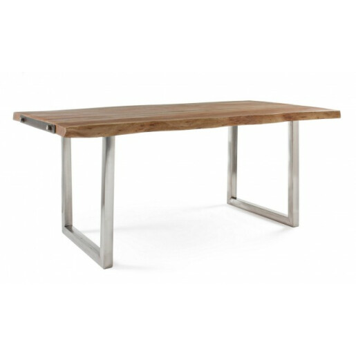 Masa cu picioare din inox si blat lemn maro Osbert 180 cm x 90 cm x 77 h
