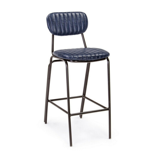 Scaun de bar cu spatar picioare fier negru si sezut piele ecologica albastra Debbie 44 cm x 51 cm x 100 h x 74 h1