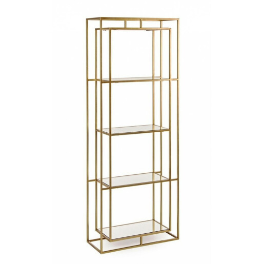 Raft din fier auriu cu 4 polite sticla Elenor 68 cm x 28 cm x 172.5 h