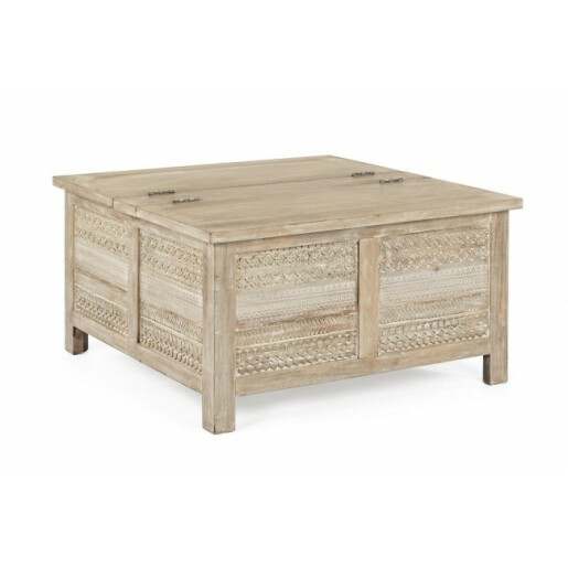 Masuta de cafea cu spatiu depozitare din lemn mango natur Mayra 80x80x45 cm