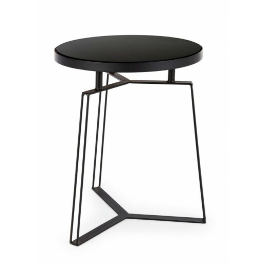 Masuta de cafea din fier negru cu blat din sticla Zaira Ø 40 cm x 50 h