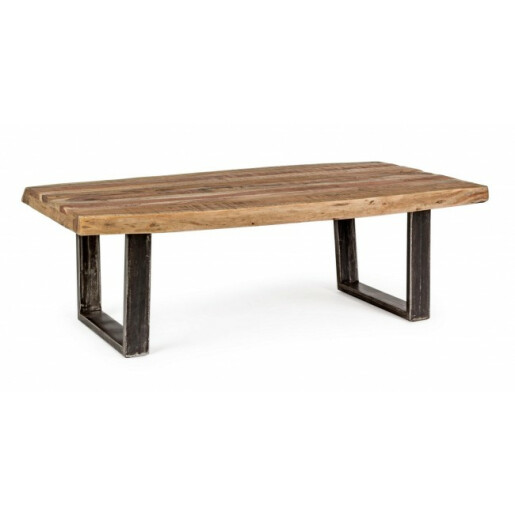 Masuta de cafea cu blat din lemn maro si picioare fier negru patina argintie Elmer 120 cm x 70 cm x 42 h