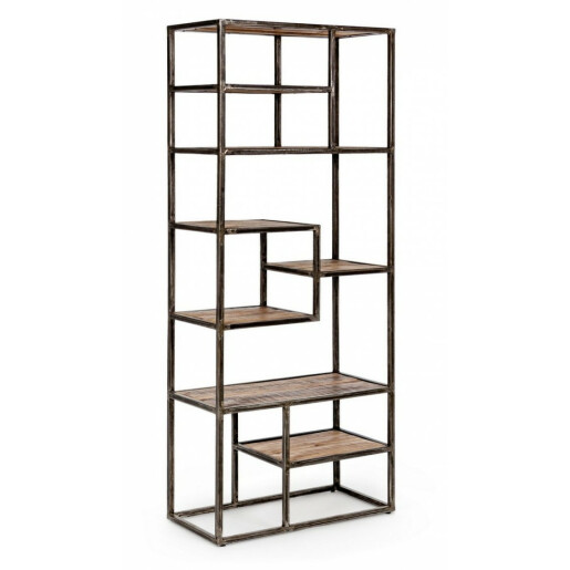 Raft, lemn maro, fier negru patinat, Elmer, 70x35x170 cm