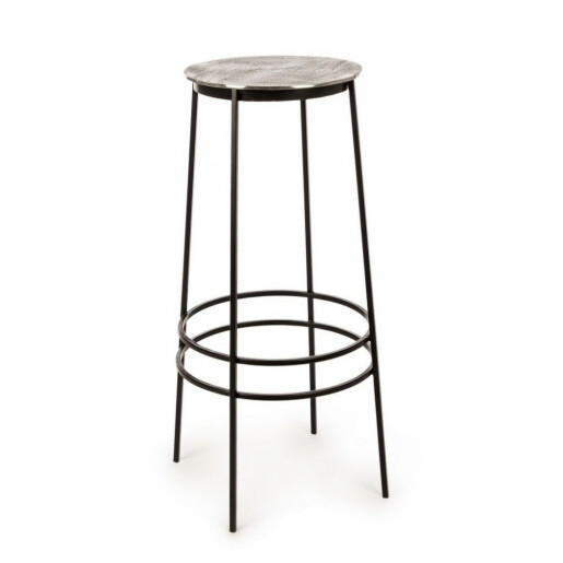 Scaun de bar cu picioare fier negru sezut din aluminium Ø 36 cm x 77 h
