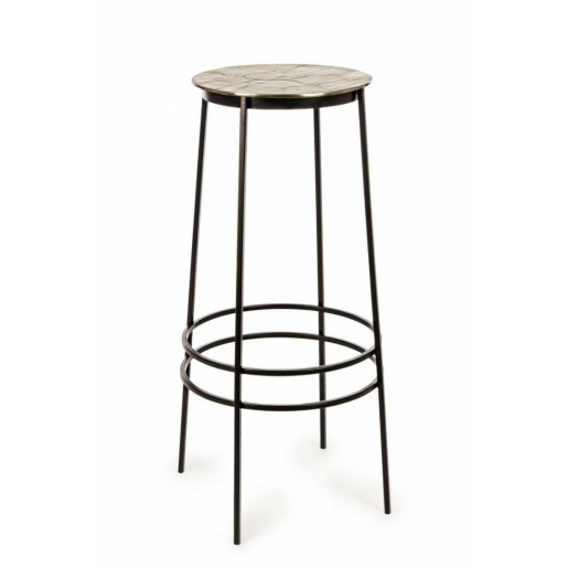 Scaun de bar cadru fier negru si sezut aluminium auriu Amira Ø 36 cm x 77 h