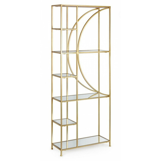 Raft din fier auriu cu 6 polite sticla Elenor 66 cm x 26 cm x 176 h
