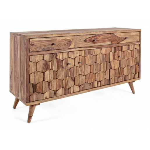 Comoda 3 sertare si 3 usi din lemn maro Kant 132 cm x 40 cm x 77 h