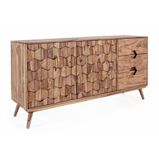 Comoda 3 sertare si 2 usi din lemn natur Kent 145 cm x 40 cm x 77 h