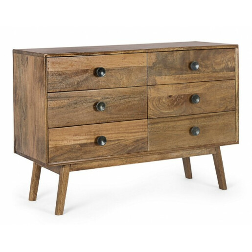 Comoda 6 sertare lemn mango maro Sylvester 114x40x80 cm