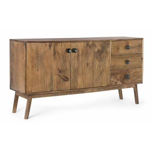 Comoda 3 sertare si 2 usi din lemn natur Sylvester 150 cm x 40 cm x 80 h