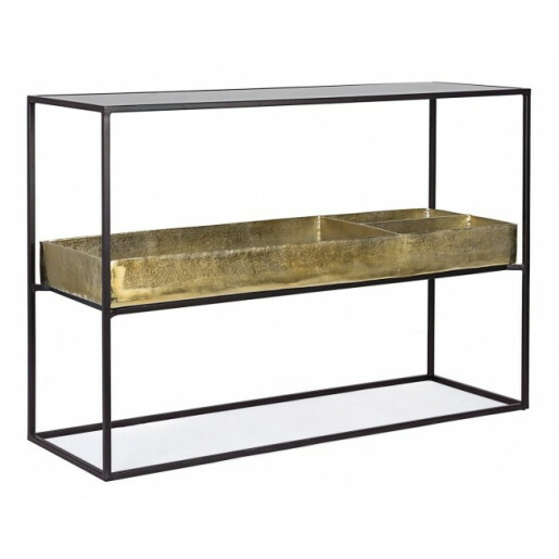 Consola din fier negru auriu Mavila 117 cm x 40 cm x 85 h