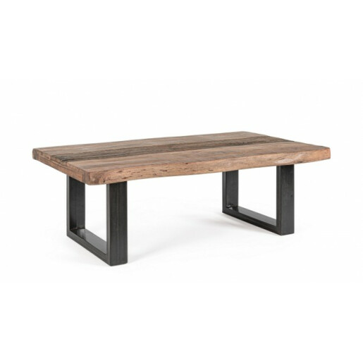 Masuta de cafea cu picioare din fier negru si blat lemn maro Nottingham 120 cm x 70 cm x 42 h