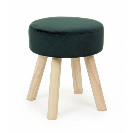 Taburet cu picioare din lemn natur si sezut velur verde Adeline 34x34x38 cm