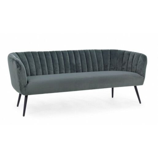 Canapea 3 locuri picioare fier negru tapitata cu catifea gri Avril 178 cm x 71 cm x 69 h x 43 h1 x 66 h2