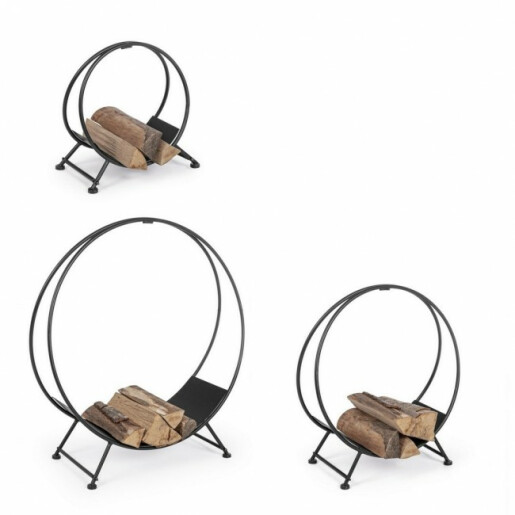 Set 3 suporturi pentru lemne din fier negru Efesto 91 cm x 32 cm x 88 h