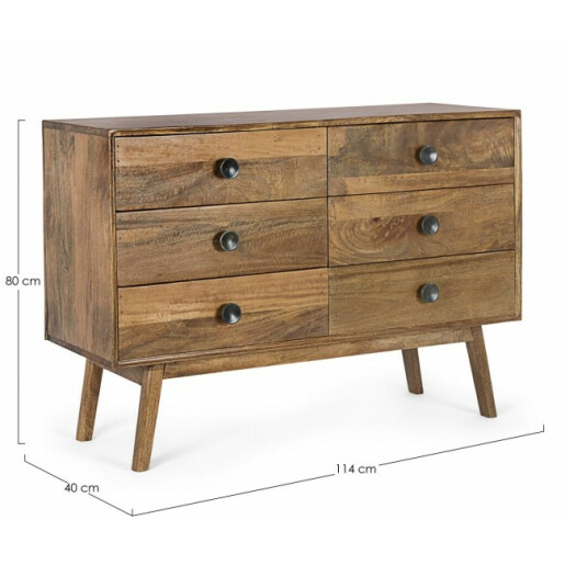 Comoda 6 sertare lemn mango maro Sylvester 114x40x80 cm