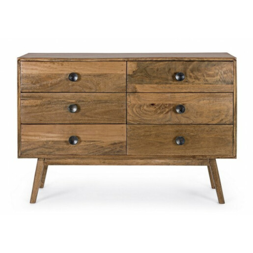 Comoda 6 sertare lemn mango maro Sylvester 114x40x80 cm