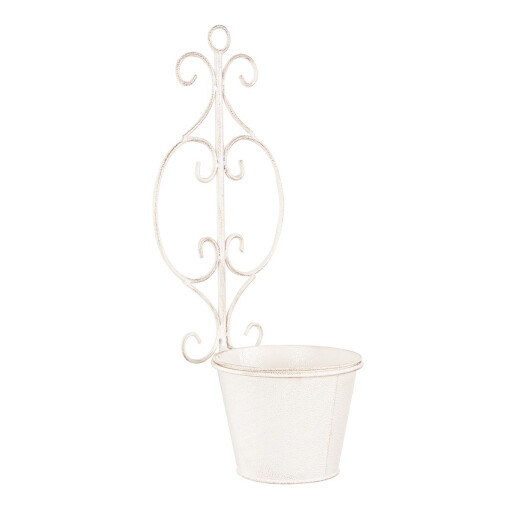 Suport fier forjat alb patinat suspendabil 1 ghiveci 16x20x47 cm