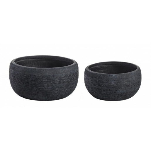 Set 2 ghivece flori fibra sticla neagra 42.5x21 cm, 53.5x25.5 cm
