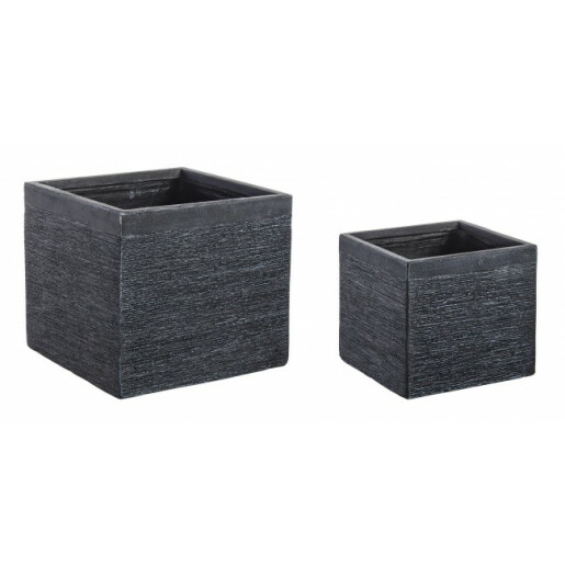 Set 2 ghivece flori fibra sticla neagra 30x30x27.5 cm, 40x40x37.5 cm
