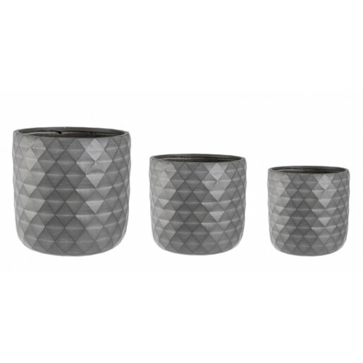 Set 3 ghivece flori fibra sticla gri 30x30 cm, 37x37 cm, 44x44 cm