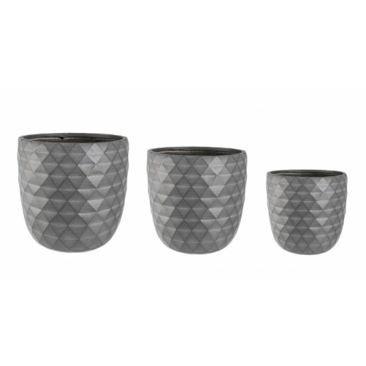 Set 3 ghivece fibra sticla gri 30x30x29 cm, 37x37x36 cm, 44x44x43 cm