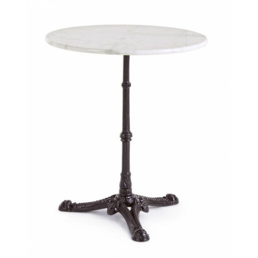 Masa rotunda cu picior din fier negru si blat marmura alba Loren 60x71 cm
