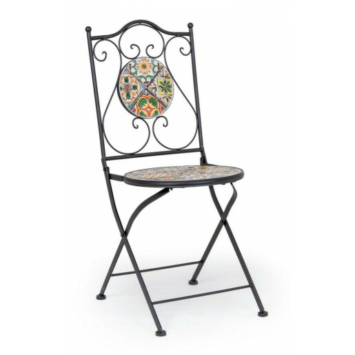 Scaun cu spatar pliabil fier negru cu sezut din ceramica Naxos 39 cm x 47 cm x 92 h x 45 h1 
