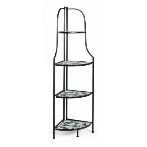 Raft de colt cu 3 polite din ceramica fier forjat negru Positano 41 cm x 28 cm x 131 h