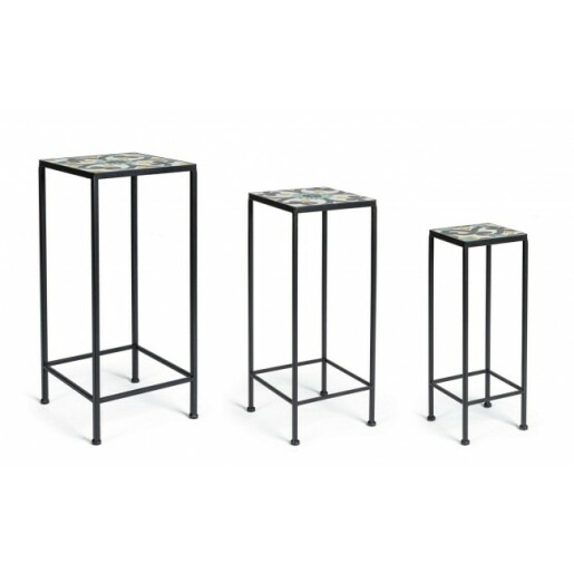 Set 3 suporturi fier ghivece flori Positano 18x18x51 cm, 23x23x57 cm, 28x28x68 cm