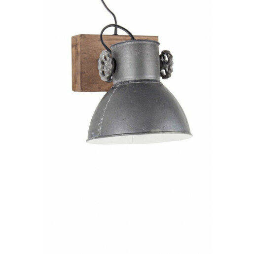 Lustra de perete cu suport lemn natur si abajur metal gri Ileana, 25W, 18 cm x 18 cm x 27 h