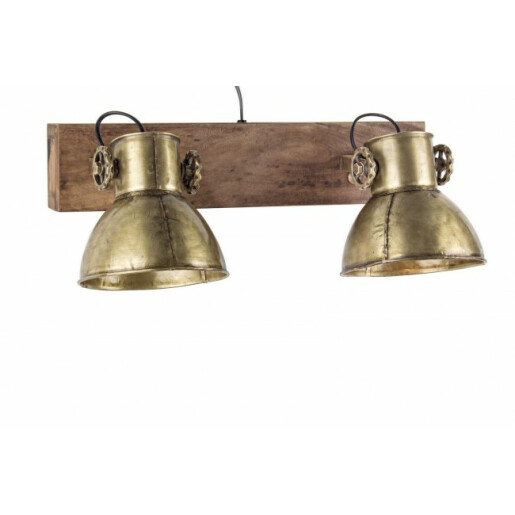 Lustra de perete cu suport lemn natur si abajur metal auriu Zurine, 25W, 51x18x27 cm