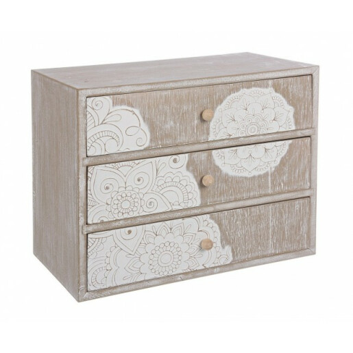 Caseta bijuterii cu 3 sertare lemn natur alb Shiva 28.5 cm x 17 cm x 20.5 h