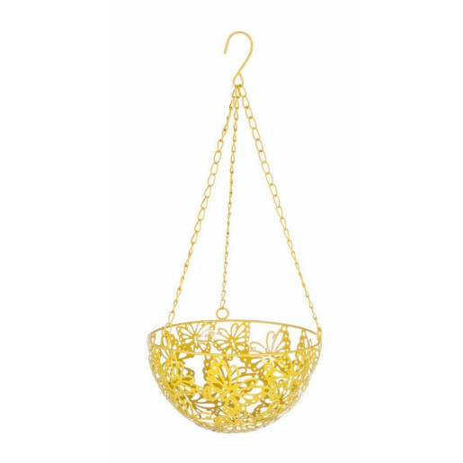 Suport ghiveci flori suspendabil metal galben 20 cm x 46 H