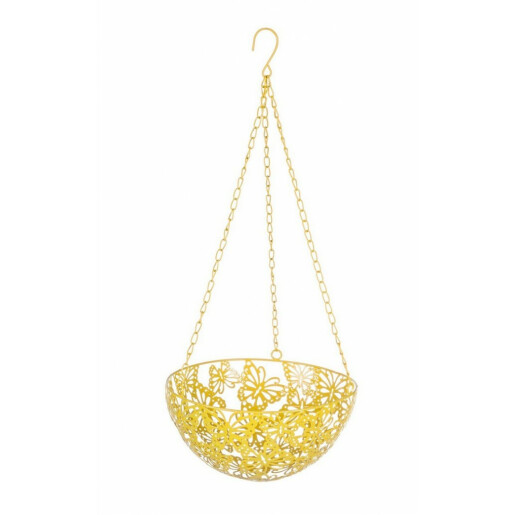 Suport ghiveci flori suspendabil metal galben 25 cm x 57H