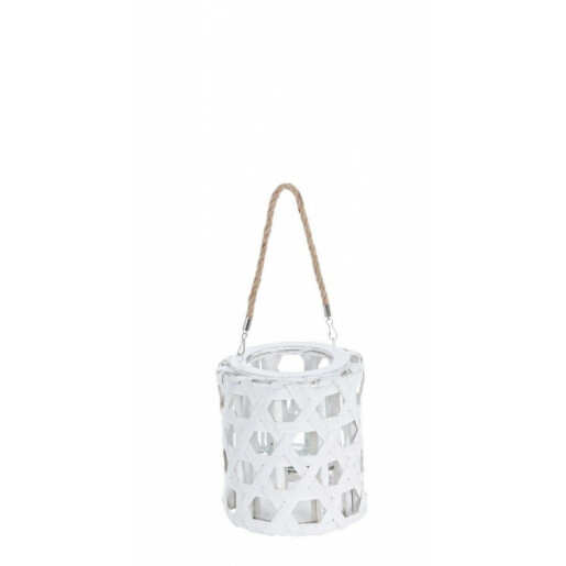 Felinar lemn alb Esagono 18x20 cm