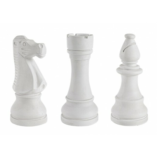 Set 3 decoratiuni Piese Sah fibra sticla alba 16.5x36 cm, 16x36 cm, 16x36 cm